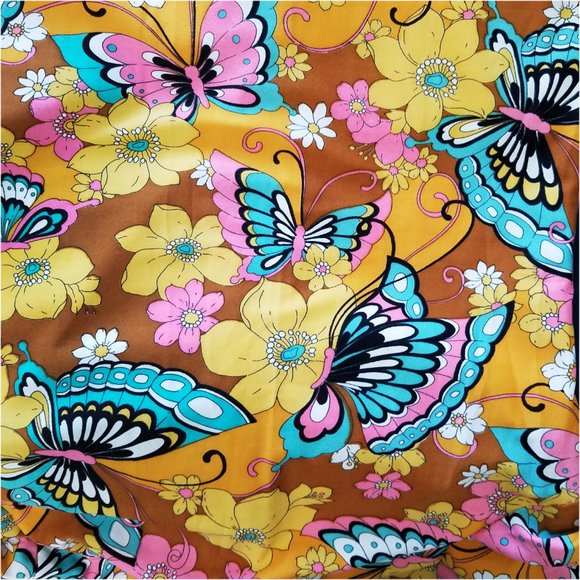 Vintage 1970s Iconic Womens Mini Dress Butterflies Flowers Mod A-line Woodstock - Picture 10 of 16